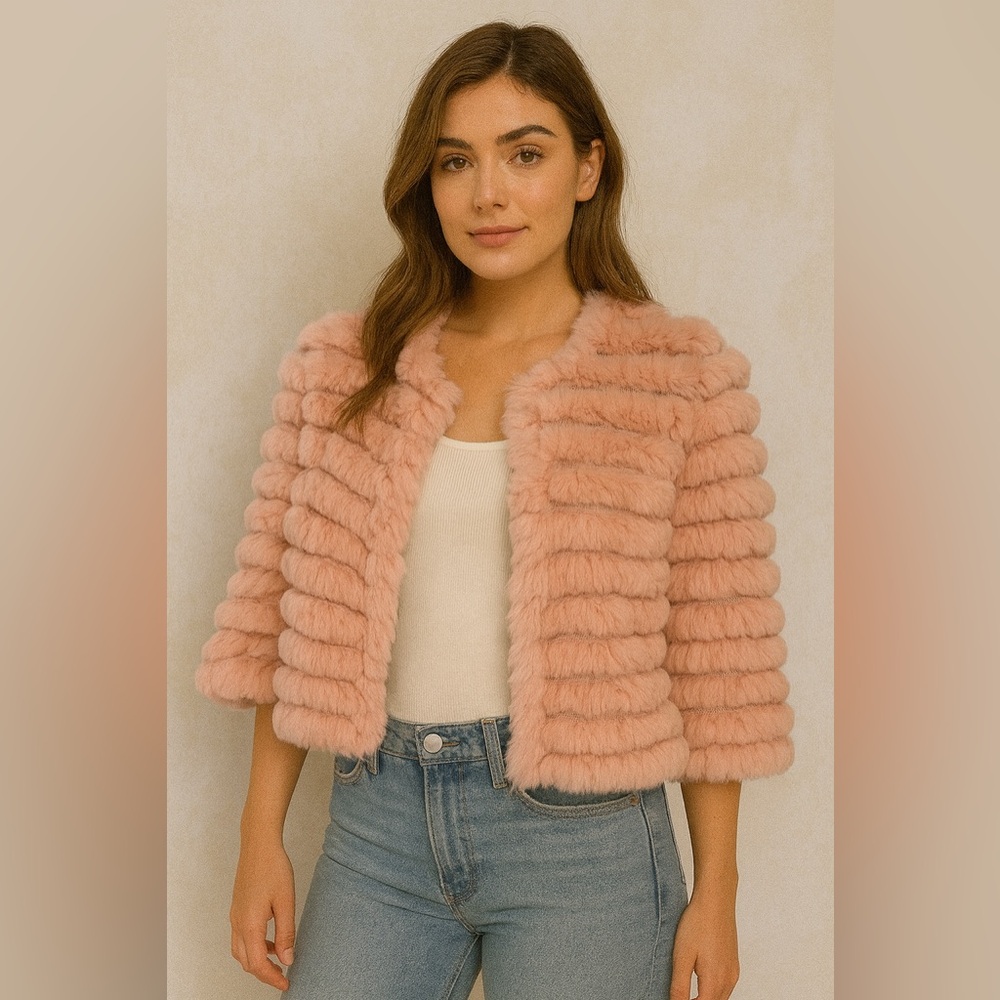 NWOT BCBGMaxAzria Real Rabbit Teddy Jacket